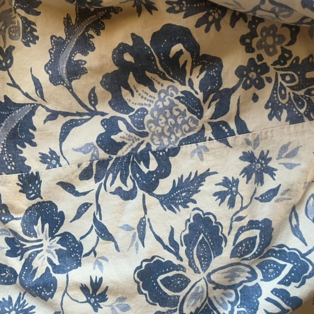 Pottery Barn Full/Queen Blue Block Floral Linen/Cotton Duvet Cover - Picture 2 of 4